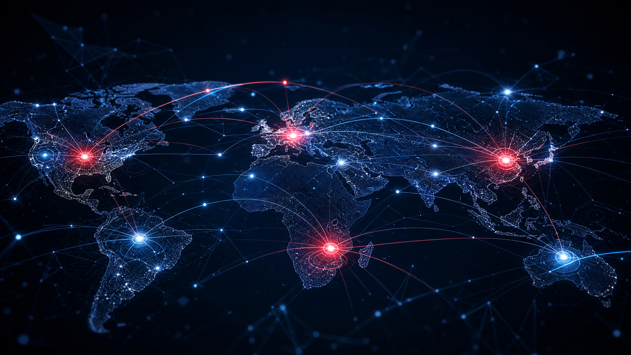 Abstract global network visualization with glowing connection nodes